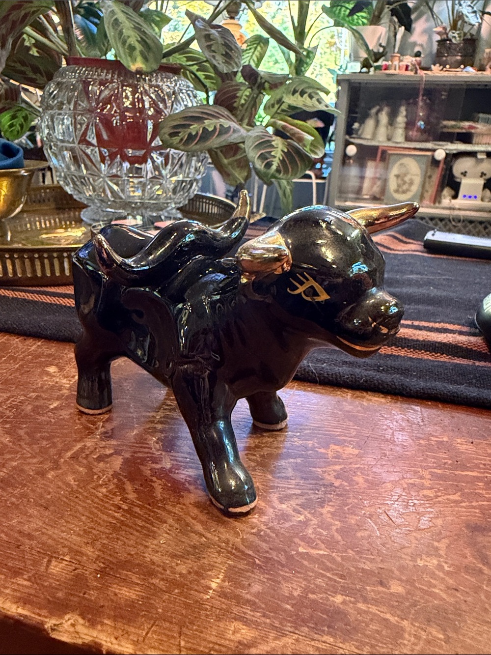 Black Ceramic Bull salt and pepper shakers holder. NO SHAKERS.